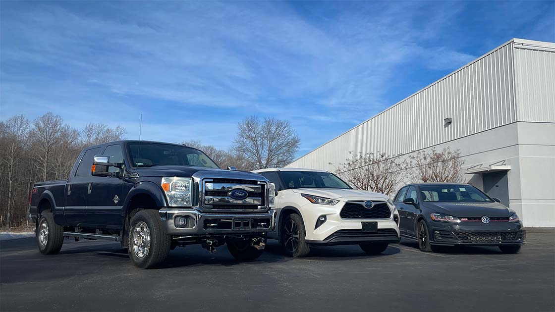 3 cars lined up to demonstrate height differences