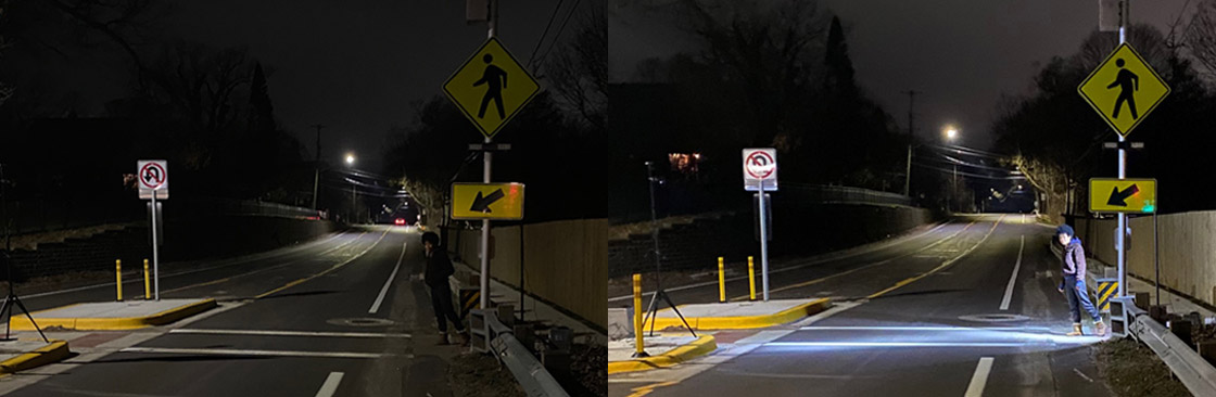 Crosswalk without and with illumination